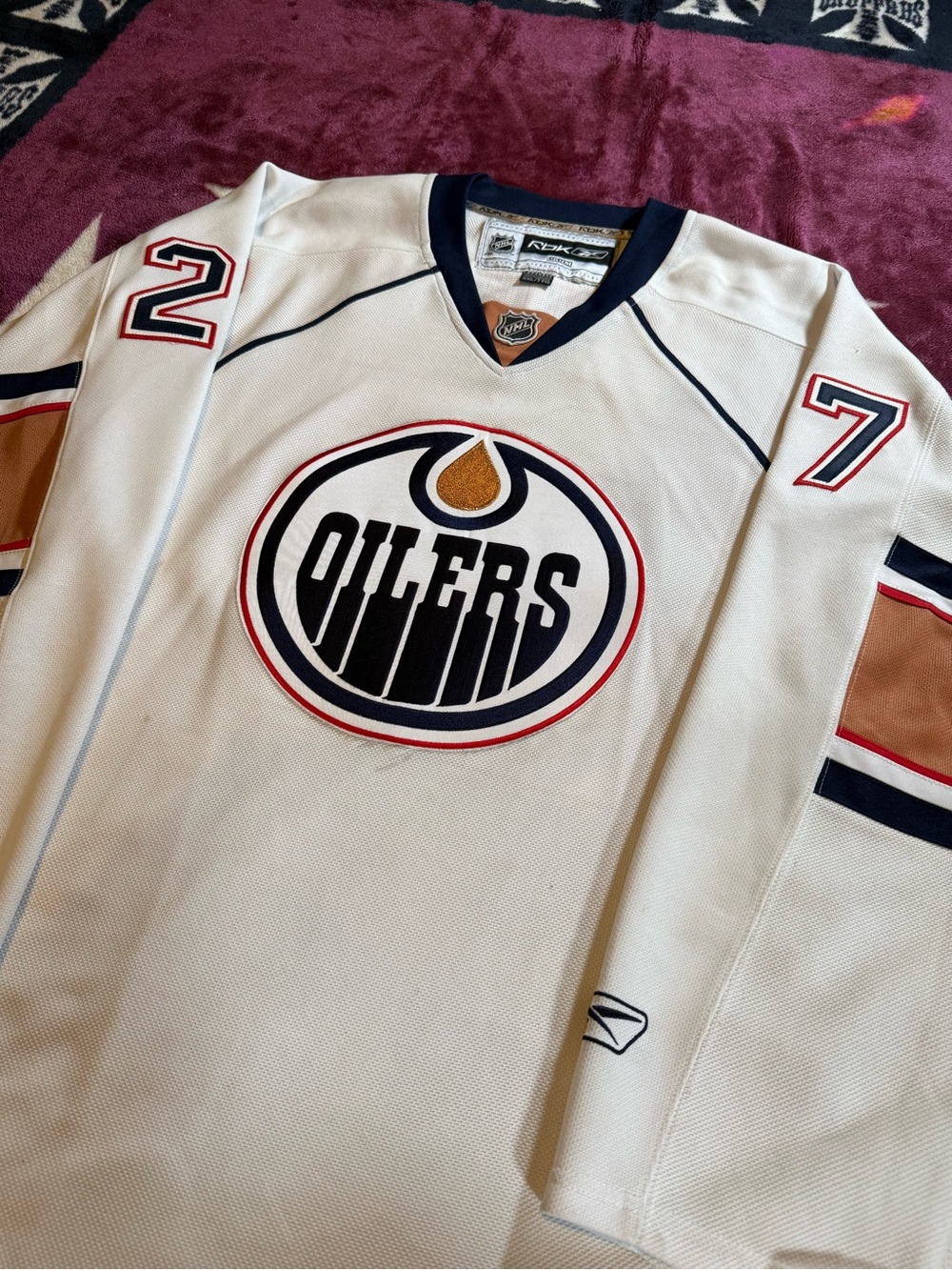 CCM White Edmonton Oilers “Penner” Jersey with Navy and Red Details